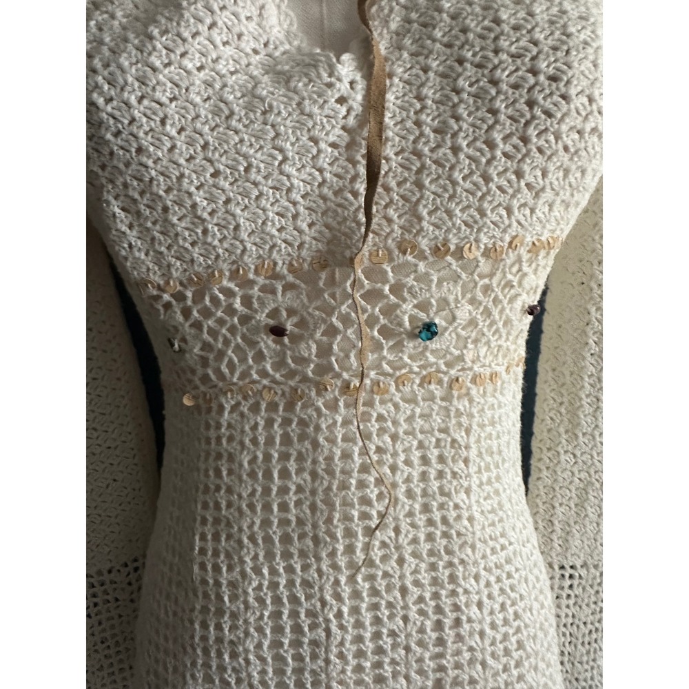 Vintage Rampage Beaded Crochet Boho Top Ramie Cotton‎ Y2K White Small - Picture 4 of 8